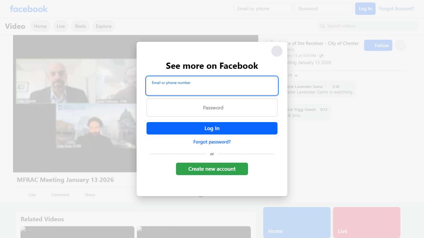 MFRAC Meeting January 13 2026 Office of the Receiver - City of Chester Facebook