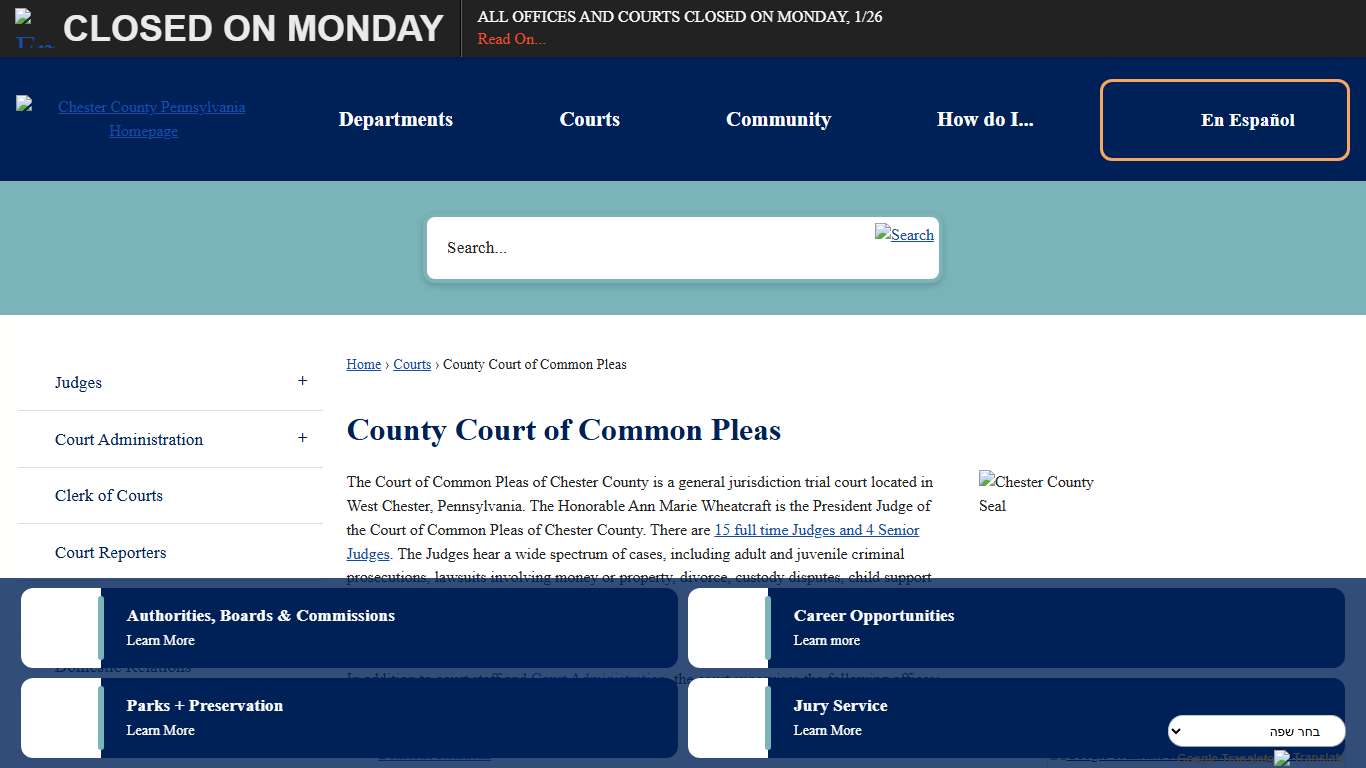 County Court of Common Pleas Chester County, PA - Official Website